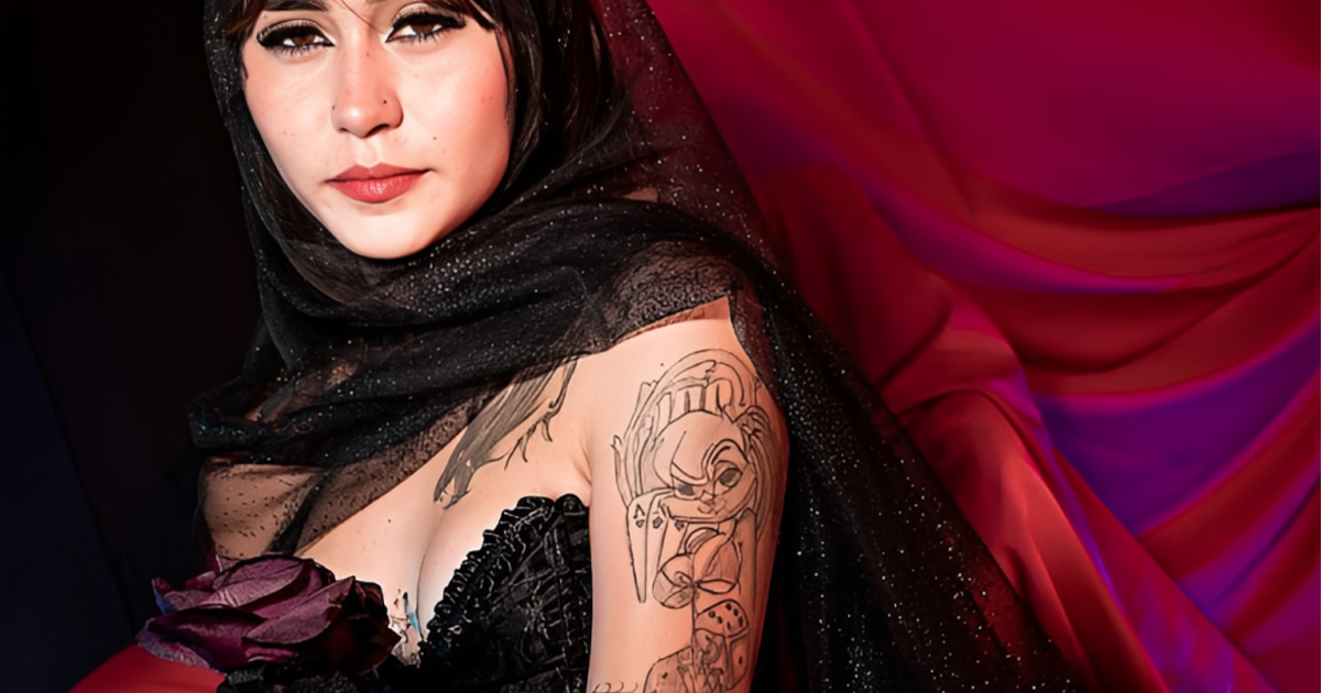 Modelo con vestuario de inspiración árabe para proteger su identidad